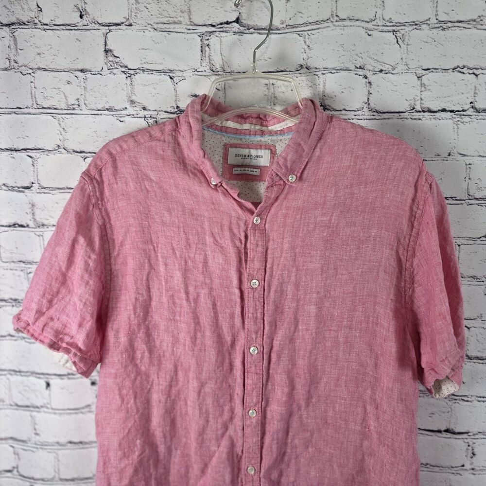 Denim & Flower Ricky Singh Men's XL Pink Linen Short Sleeve Button Up